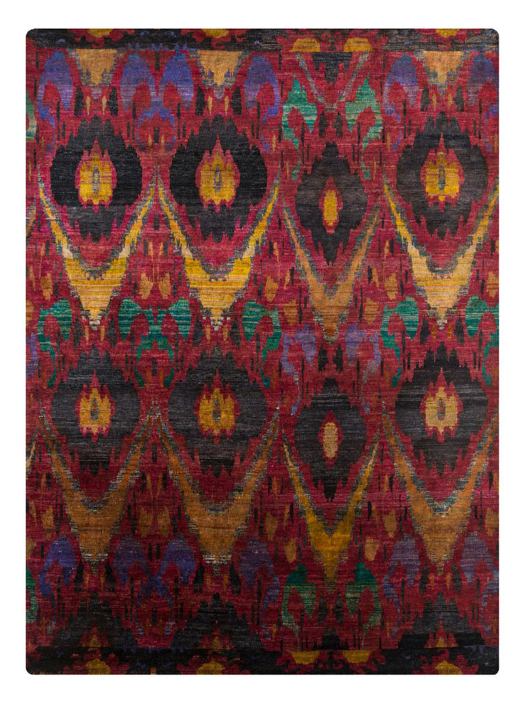 Red Ikkat Hand-knotted Rug